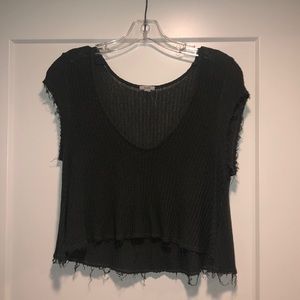 Green distressed crop top